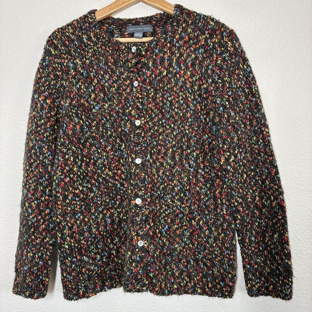 Northern Isles Cardigan Sweater Womens M Multicolor Mohair Knit Button Front